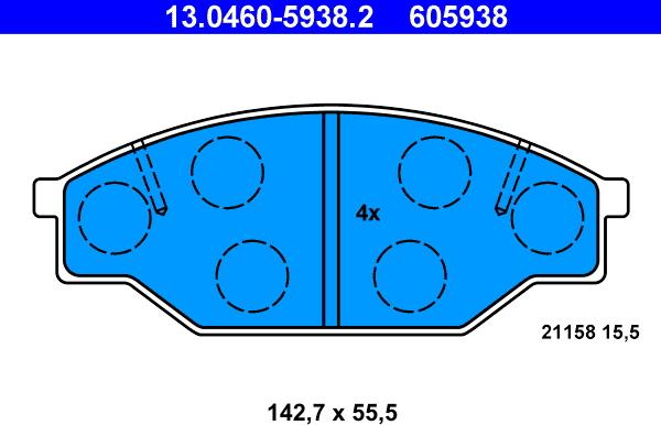 ATE 13.0460-5938.2 - Тормозные колодки, дисковые, комплект autospares.lv