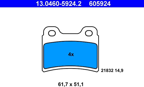 ATE 13.0460-5924.2 - Тормозные колодки, дисковые, комплект autospares.lv