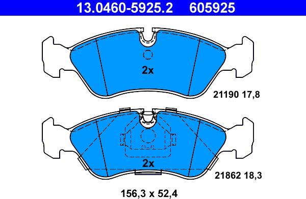 ATE 13.0460-5925.2 - Тормозные колодки, дисковые, комплект autospares.lv