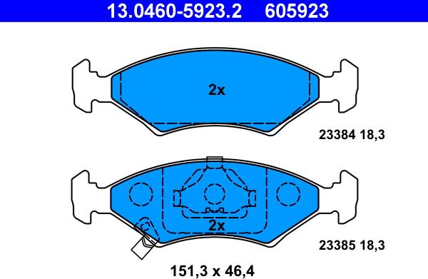 ATE 13.0460-5923.2 - Тормозные колодки, дисковые, комплект autospares.lv