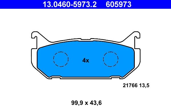 ATE 13.0460-5973.2 - Тормозные колодки, дисковые, комплект autospares.lv