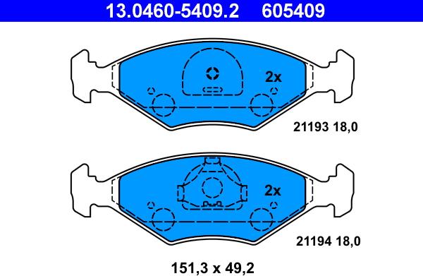 ATE 13.0460-5409.2 - Тормозные колодки, дисковые, комплект autospares.lv