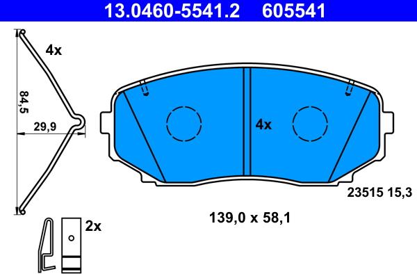 ATE 13.0460-5541.2 - Тормозные колодки, дисковые, комплект autospares.lv