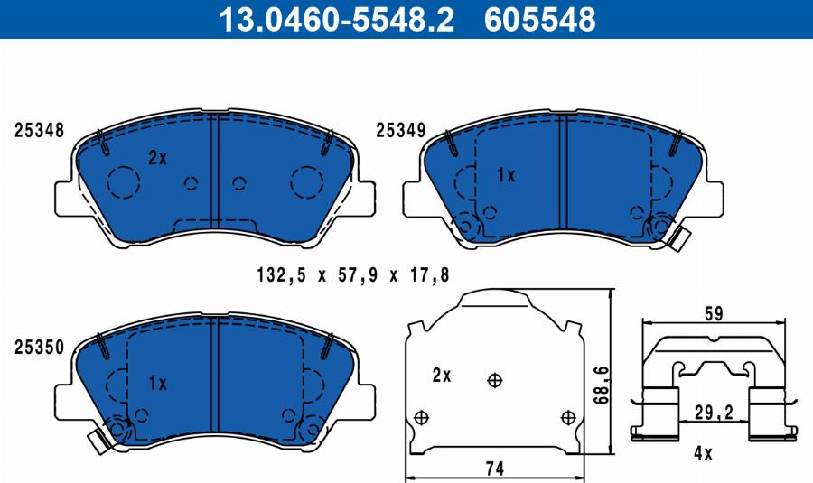 ATE 13.0460-5548.2 - Тормозные колодки, дисковые, комплект autospares.lv