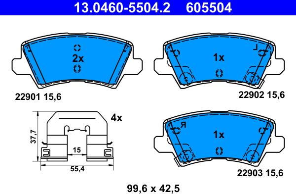 ATE 13.0460-5504.2 - Тормозные колодки, дисковые, комплект autospares.lv