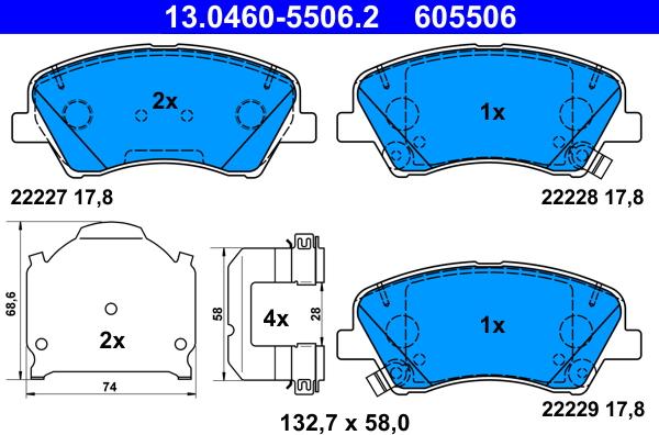 ATE 13.0460-5506.2 - Тормозные колодки, дисковые, комплект autospares.lv