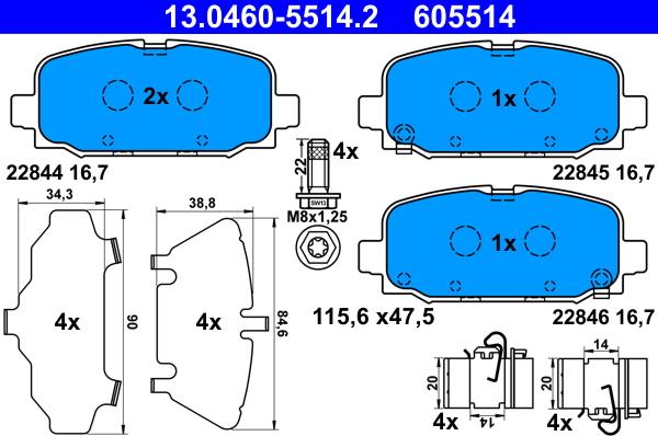 ATE 13.0460-5514.2 - Тормозные колодки, дисковые, комплект autospares.lv