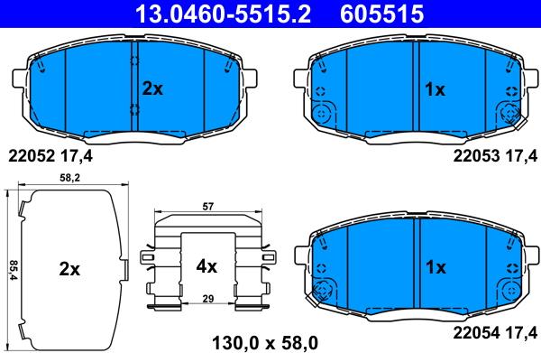 ATE 13.0460-5515.2 - Тормозные колодки, дисковые, комплект autospares.lv