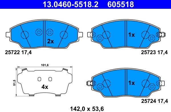 ATE 13.0460-5518.2 - Тормозные колодки, дисковые, комплект autospares.lv