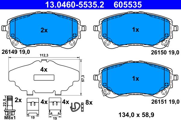 ATE 13.0460-5535.2 - Тормозные колодки, дисковые, комплект autospares.lv