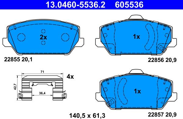 ATE 13.0460-5536.2 - Тормозные колодки, дисковые, комплект autospares.lv