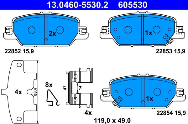 ATE 13.0460-5530.2 - Тормозные колодки, дисковые, комплект autospares.lv