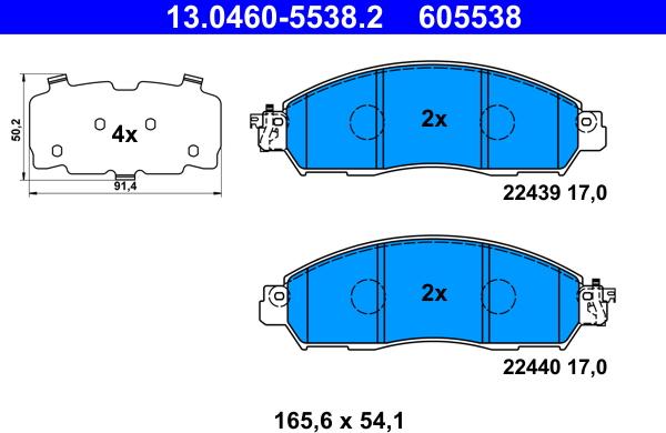 ATE 13.0460-5538.2 - Тормозные колодки, дисковые, комплект autospares.lv