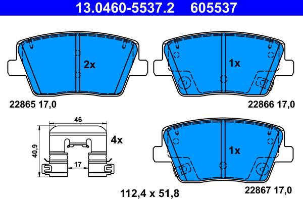 ATE 13.0460-5537.2 - Тормозные колодки, дисковые, комплект autospares.lv