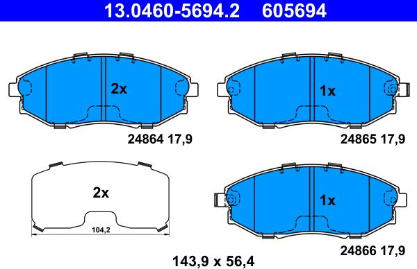 ATE 13.0460-5694.2 - Тормозные колодки, дисковые, комплект autospares.lv