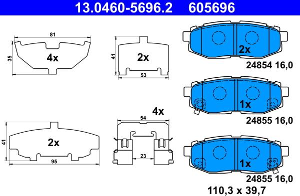 ATE 13.0460-5696.2 - Тормозные колодки, дисковые, комплект autospares.lv