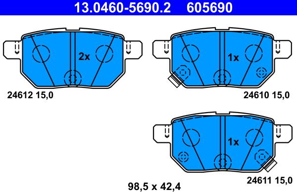 ATE 13.0460-5690.2 - Тормозные колодки, дисковые, комплект autospares.lv