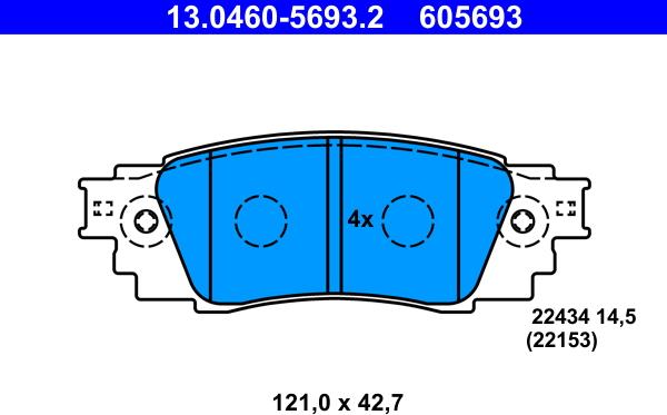 ATE 13.0460-5693.2 - Тормозные колодки, дисковые, комплект autospares.lv