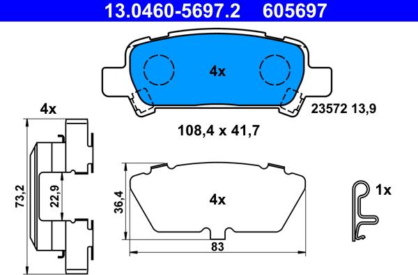 ATE 13.0460-5697.2 - Тормозные колодки, дисковые, комплект autospares.lv