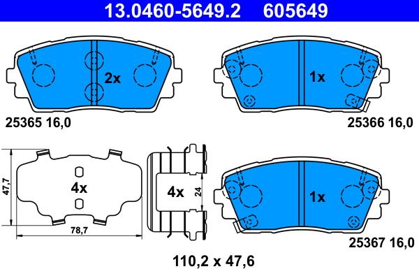 ATE 13.0460-5649.2 - Тормозные колодки, дисковые, комплект autospares.lv