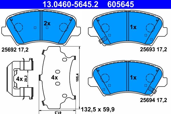 ATE 13.0460-5645.2 - Тормозные колодки, дисковые, комплект autospares.lv