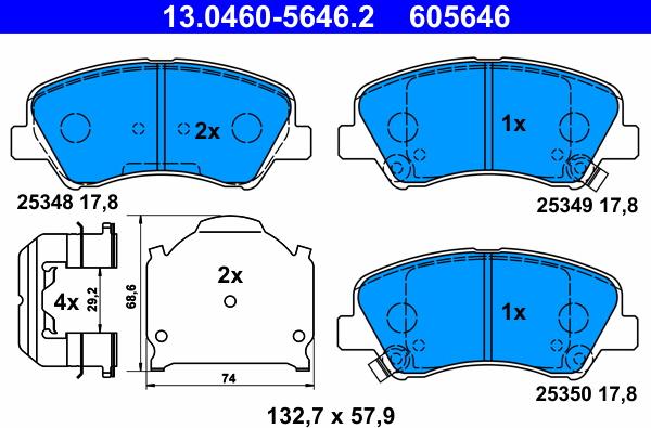 ATE 13.0460-5646.2 - Тормозные колодки, дисковые, комплект autospares.lv