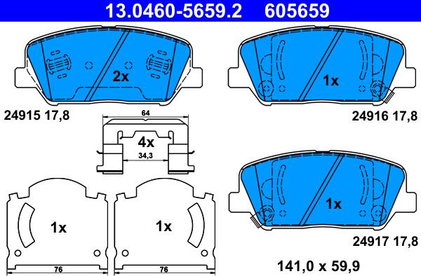 ATE 13.0460-5659.2 - Тормозные колодки, дисковые, комплект autospares.lv