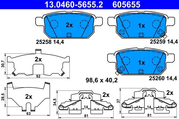 ATE 13.0460-5655.2 - Тормозные колодки, дисковые, комплект autospares.lv