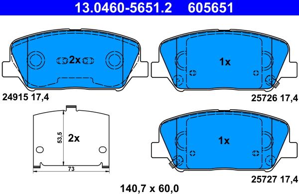 ATE 13.0460-5651.2 - Тормозные колодки, дисковые, комплект autospares.lv