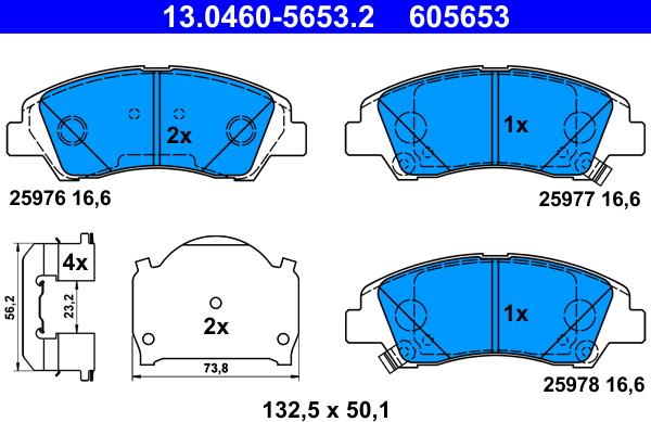 ATE 13.0460-5653.2 - Тормозные колодки, дисковые, комплект autospares.lv