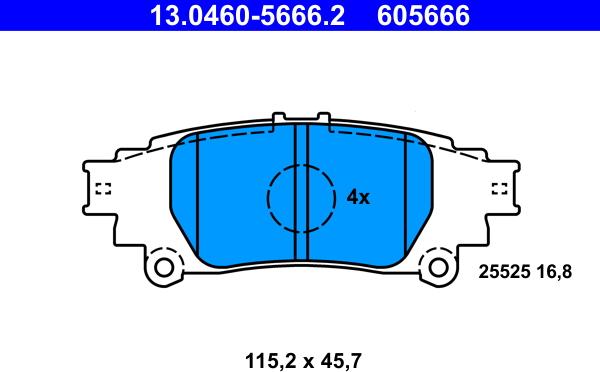 ATE 13.0460-5666.2 - Тормозные колодки, дисковые, комплект autospares.lv