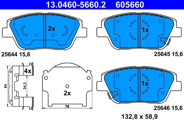 ATE 13.0460-5660.2 - Тормозные колодки, дисковые, комплект autospares.lv