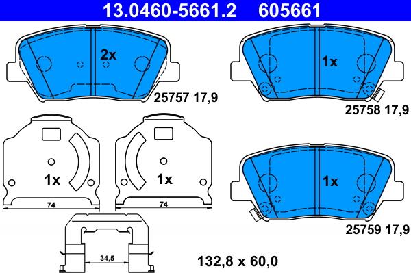 ATE 13.0460-5661.2 - Тормозные колодки, дисковые, комплект autospares.lv