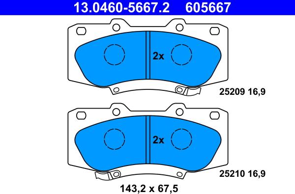 ATE 13.0460-5667.2 - Тормозные колодки, дисковые, комплект autospares.lv