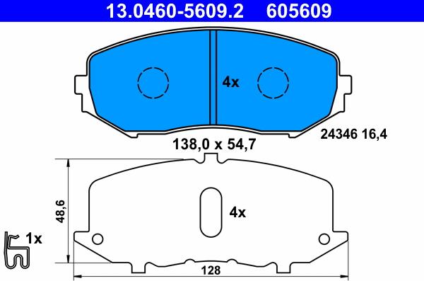 ATE 13.0460-5609.2 - Тормозные колодки, дисковые, комплект autospares.lv