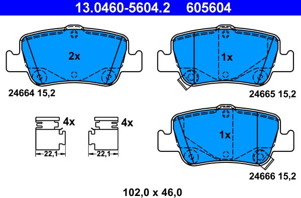 ATE 13.0460-5604.2 - Тормозные колодки, дисковые, комплект autospares.lv