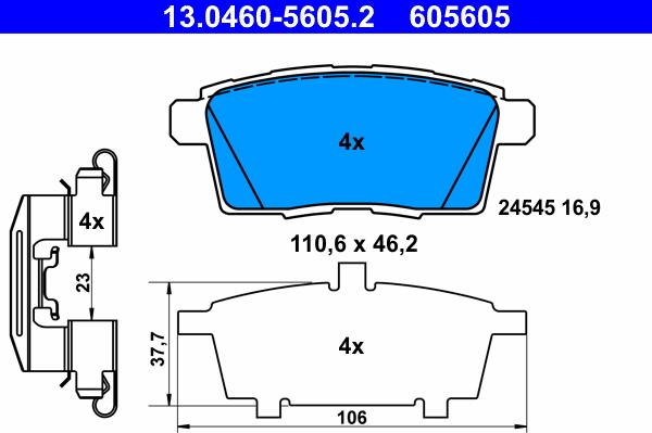 ATE 13.0460-5605.2 - Тормозные колодки, дисковые, комплект autospares.lv