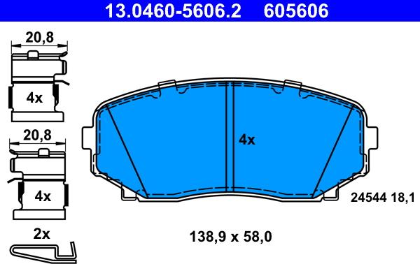 ATE 13.0460-5606.2 - Тормозные колодки, дисковые, комплект autospares.lv