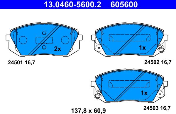 ATE 13.0460-5600.2 - Тормозные колодки, дисковые, комплект autospares.lv