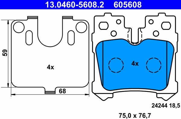 ATE 13.0460-5608.2 - Тормозные колодки, дисковые, комплект autospares.lv