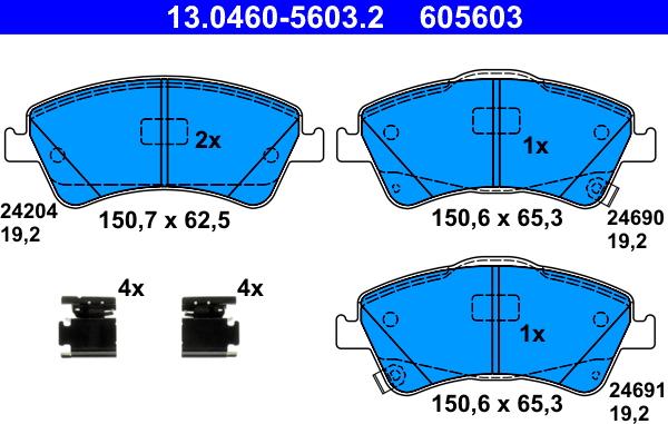 ATE 13.0460-5603.2 - Тормозные колодки, дисковые, комплект autospares.lv