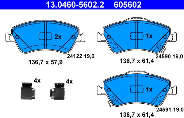 ATE 13.0460-5602.2 - Тормозные колодки, дисковые, комплект autospares.lv