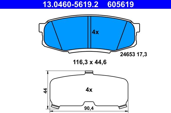 ATE 13.0460-5619.2 - Тормозные колодки, дисковые, комплект autospares.lv