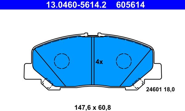 ATE 13.0460-5614.2 - Тормозные колодки, дисковые, комплект autospares.lv