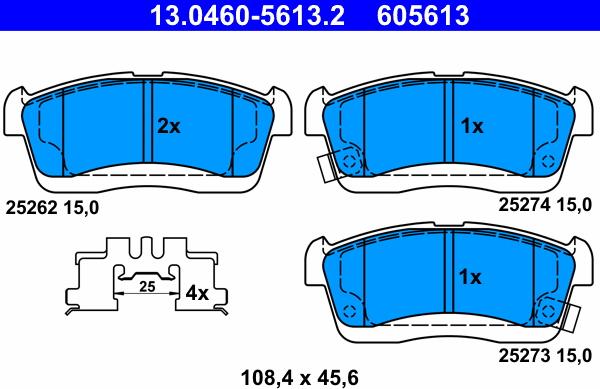 ATE 13.0460-5613.2 - Тормозные колодки, дисковые, комплект autospares.lv