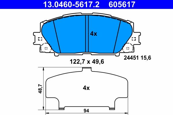 ATE 13.0460-5617.2 - Тормозные колодки, дисковые, комплект autospares.lv