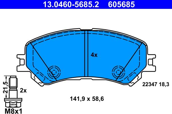 ATE 13.0460-5685.2 - Тормозные колодки, дисковые, комплект autospares.lv