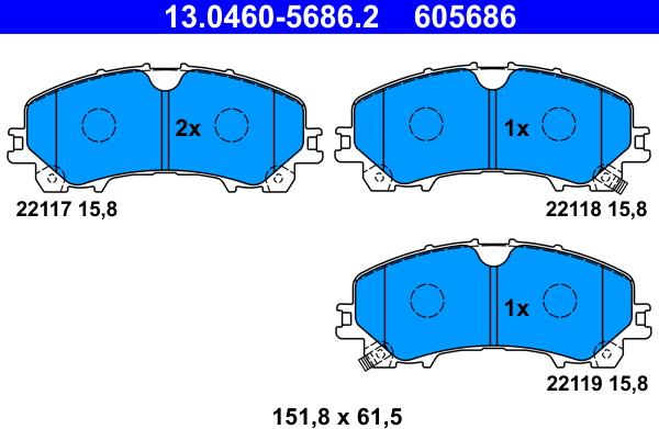 ATE 13.0460-5686.2 - Тормозные колодки, дисковые, комплект autospares.lv