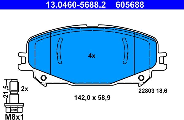 ATE 13.0460-5688.2 - Тормозные колодки, дисковые, комплект autospares.lv