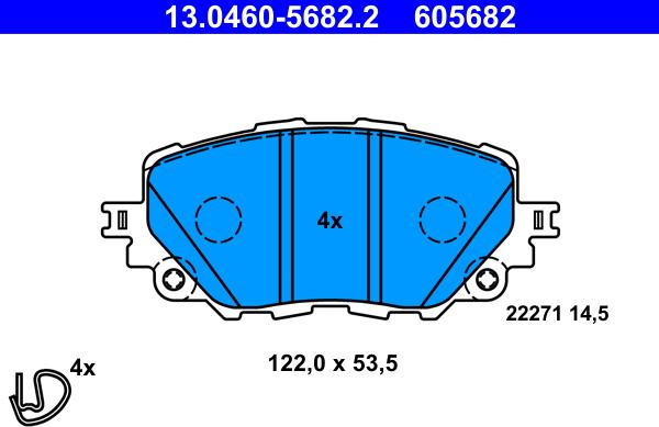 ATE 13.0460-5682.2 - Тормозные колодки, дисковые, комплект autospares.lv